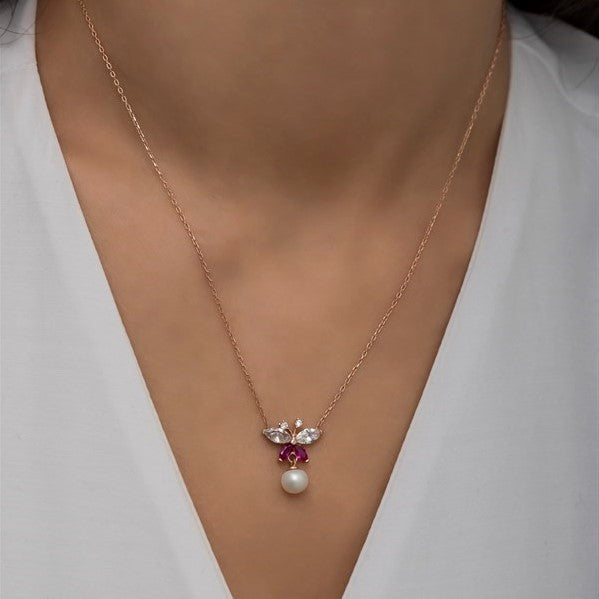 925 Sterling Silver Pearl Detail Butterfly Necklace