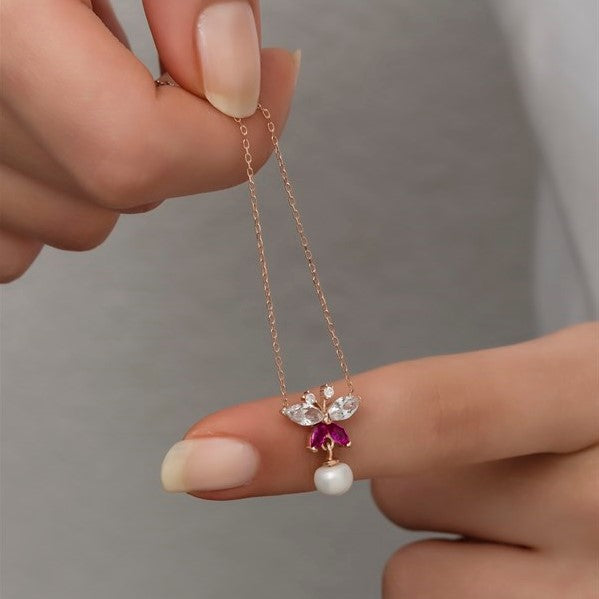 925 Sterling Silver Pearl Detail Butterfly Necklace