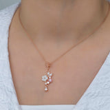 925 Sterling Silver Pink Butterfly Magnolia Flower Necklace