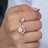 925 Sterling Silver Pink  Butterfly Necklace and Earrings Set