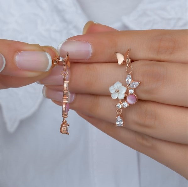 925 Sterling Silver Pink  Butterfly Necklace and Earrings Set