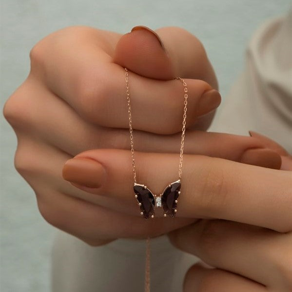 925 Sterling Silver Purple  Butterfly Necklace