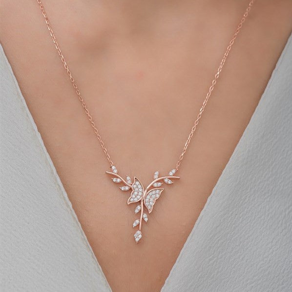 925 Sterling Silver Rose Butterfly Necklace