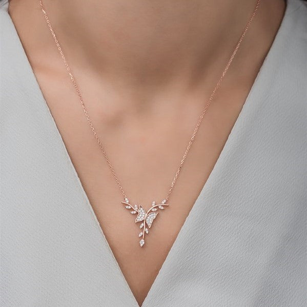 925 Sterling Silver Rose Butterfly Necklace