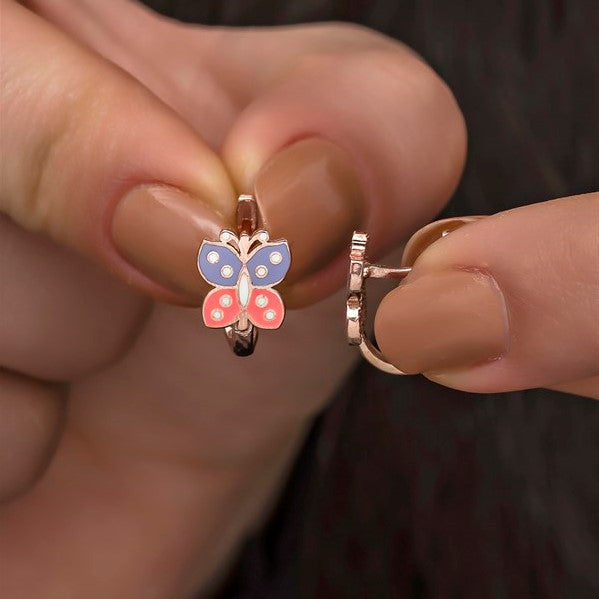 925 Sterling Silver Rose Enamel Double Color Butterfly Earrings
