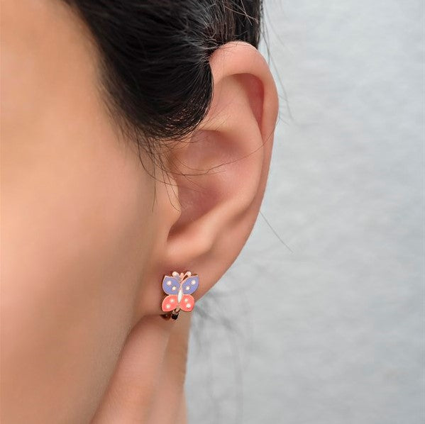 925 Sterling Silver Rose Enamel Double Color Butterfly Earrings