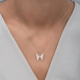 925 Sterling Silver Rose Stone Butterfly Necklace