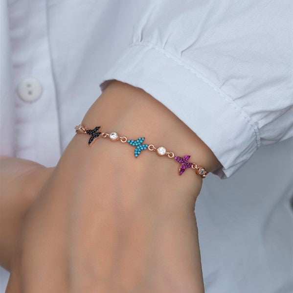 925 Sterling Silver Sequenced Triple Butterfly Bracelet