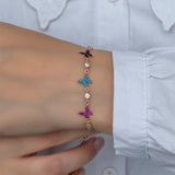 925 Sterling Silver Sequenced Triple Butterfly Bracelet