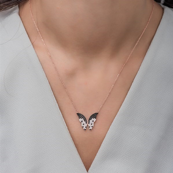 925 Sterling Silver Spotted  Butterfly Necklace
