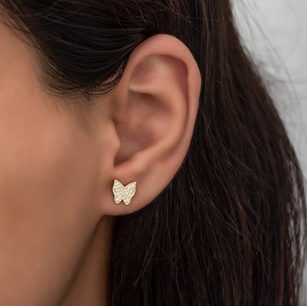 925 Sterling Silver Tiny Gold Butterfly Earrings