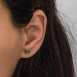925 Sterling Silver Tiny Green Enamel Butterfly Earrings