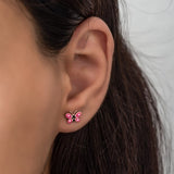 925 Sterling Silver Tiny Pink Enamel Butterfly Earrings