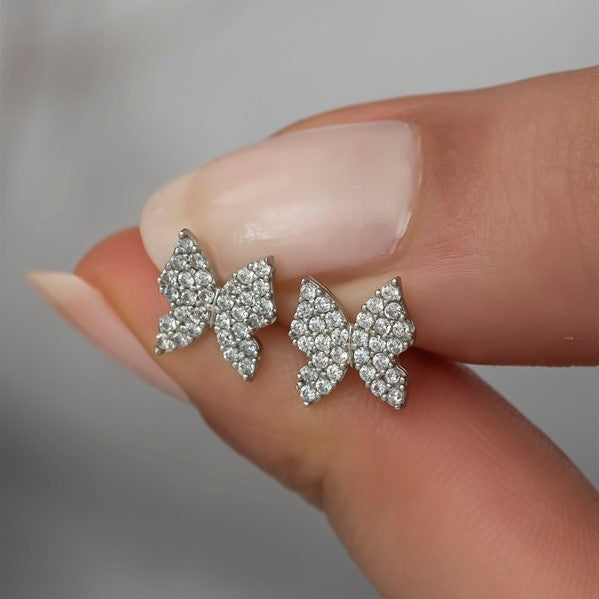 925 Sterling Silver Tiny Rhodium Plated Butterfly Earrings