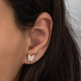 925 Sterling Silver Tiny Rose Zircon Stone Butterfly Earrings