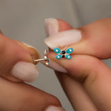 925 Sterling Silver Tiny Turquoise Enamel Butterfly Earrings