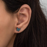 925 Sterling Silver Tiny Turquoise Stone Butterfly Earrings