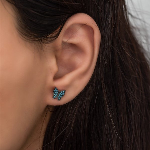 925 Sterling Silver Tiny Turquoise Stone Butterfly Earrings