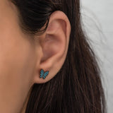 925 Sterling Silver Tiny Turquoise Stone Butterfly Earrings