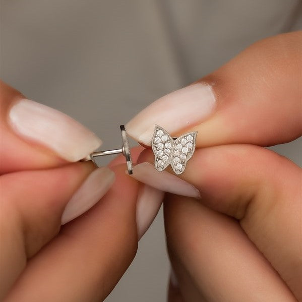925 Sterling Silver Tiny White Butterfly Earrings