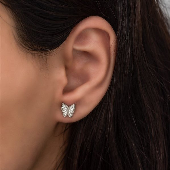 925 Sterling Silver Tiny White Butterfly Earrings