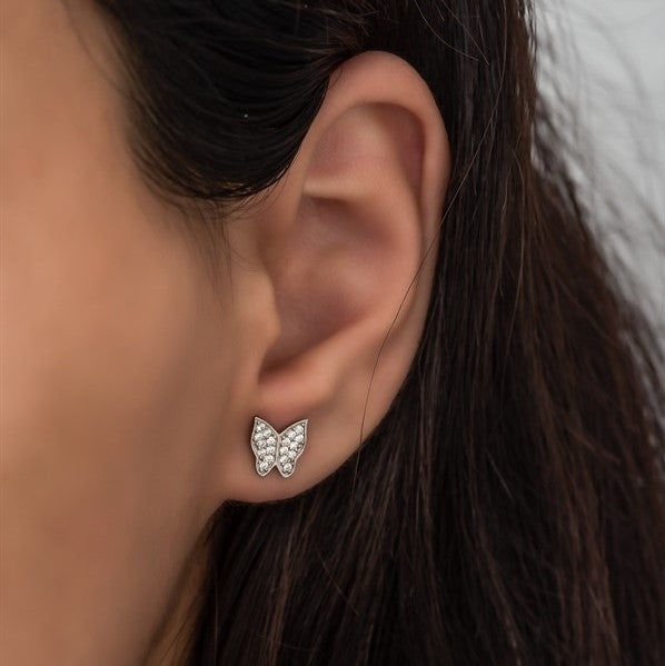 925 Sterling Silver Tiny White Butterfly Earrings