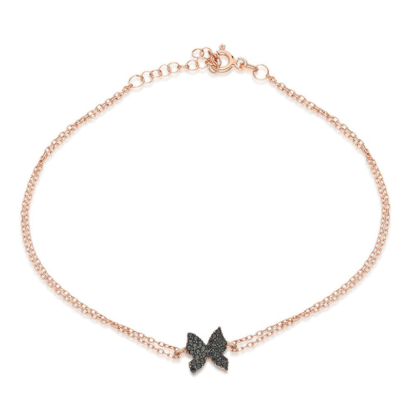 925 Sterling Tiny Black Butterfly Bracelet Women Sterling Silver Bracelet