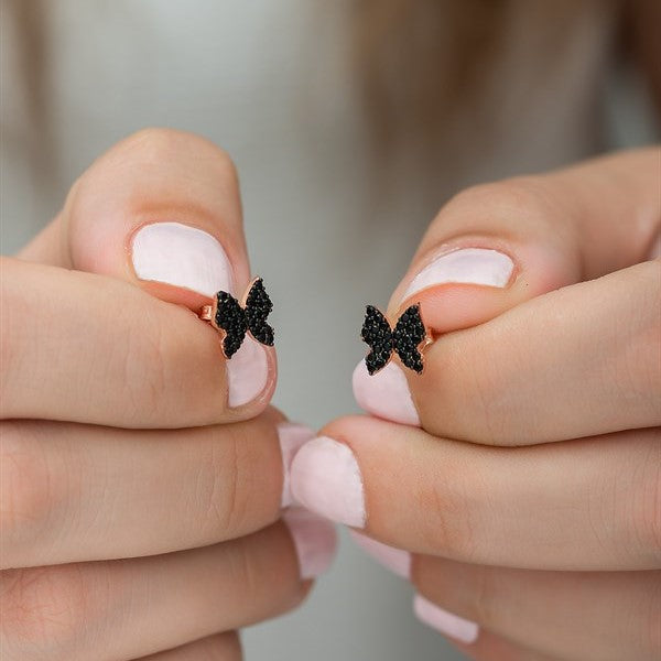 925 Sterling Tiny Black Butterfly Earrings Women's Sterling Silver Earrings