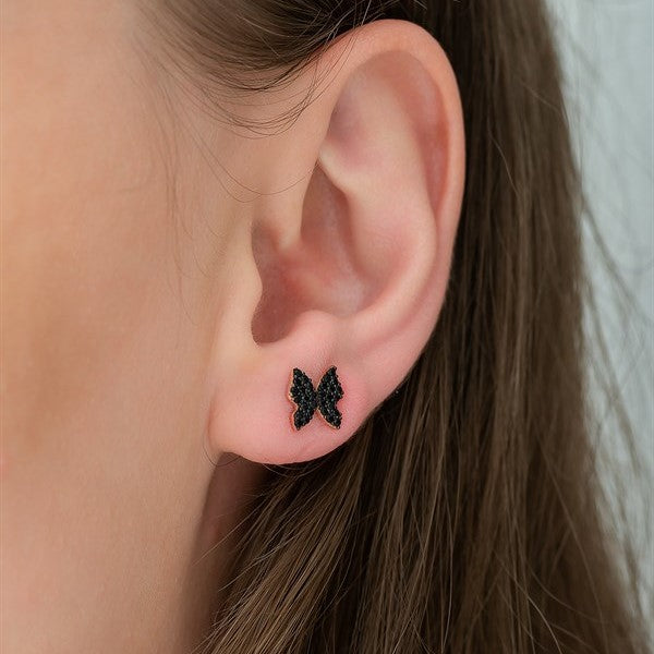 925 Sterling Tiny Black Butterfly Earrings Women's Sterling Silver Earrings