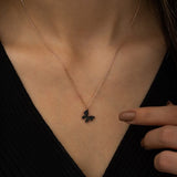 925 Sterling Silver Tiny Black Stone Butterfly Necklace