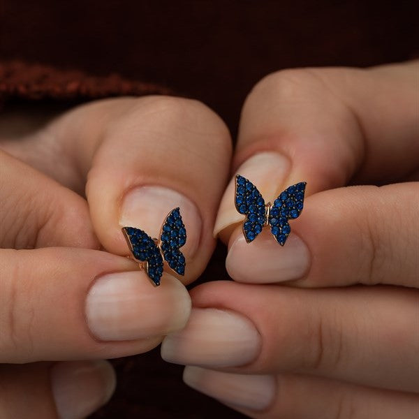 925 Sterling Tiny Blue Butterfly Earrings Women's Sterling Silver Earrings