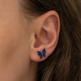 925 Sterling Tiny Blue Butterfly Earrings Women's Sterling Silver Earrings
