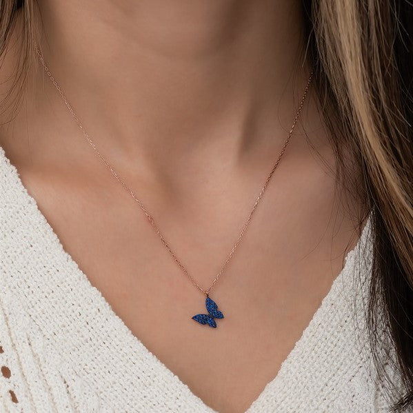 Blue Crystal Butterfly Necklace