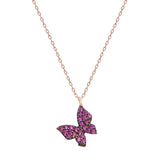 925 Sterling Silver Tiny Pink Butterfly Necklace