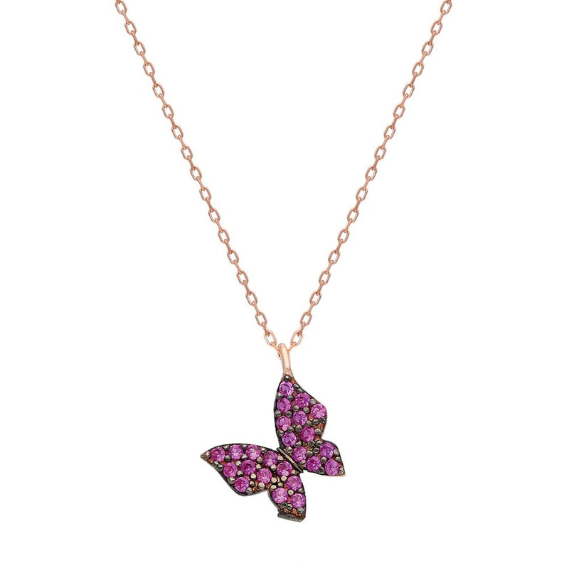925 Sterling Silver Tiny Pink Butterfly Necklace
