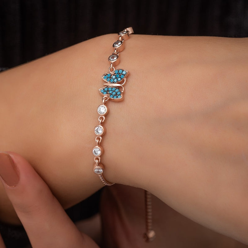 925 Sterling Turquoise Butterfly Bracelet Women Silver Bracelet