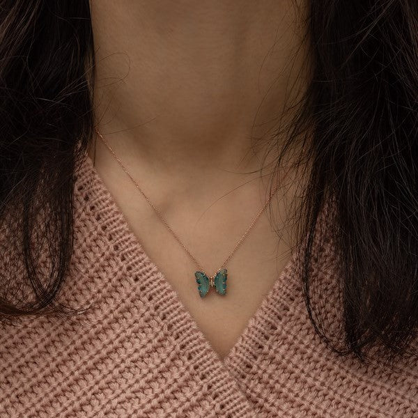 925 Sterling Silver Turquoise Stone Butterfly Necklace
