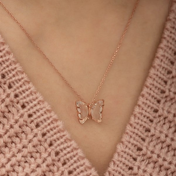 925 Sterling Silver White Stone Butterfly Necklace