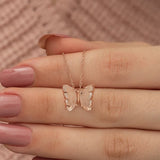 925 Sterling Silver White Stone Butterfly Necklace
