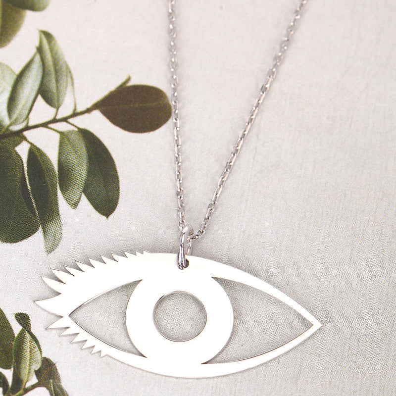 Sterling Silver Evil Eye Necklace with CZ