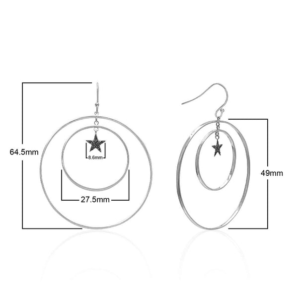 Silver Plated Star Silver Earrings With Black Stone Ring