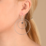 Silver Plated Star Silver Earrings With Black Stone Ring