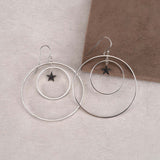 Silver Plated Star Silver Earrings With Black Stone Ring