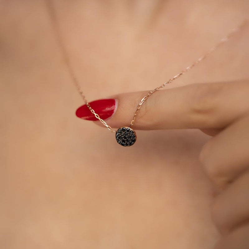 Sterling Silver Black Zircon Circle Necklace