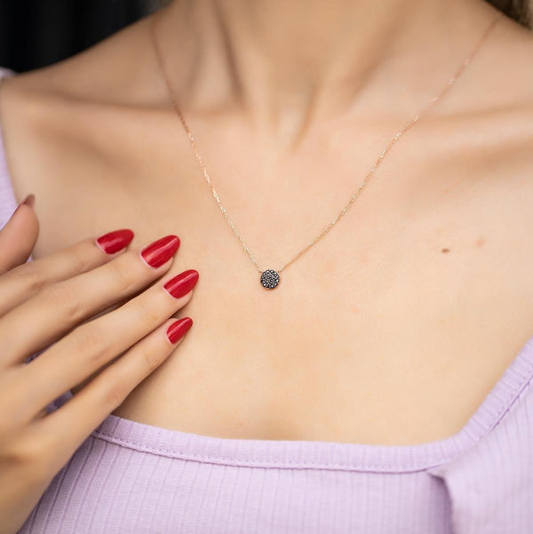 Sterling Silver Black Zircon Circle Necklace