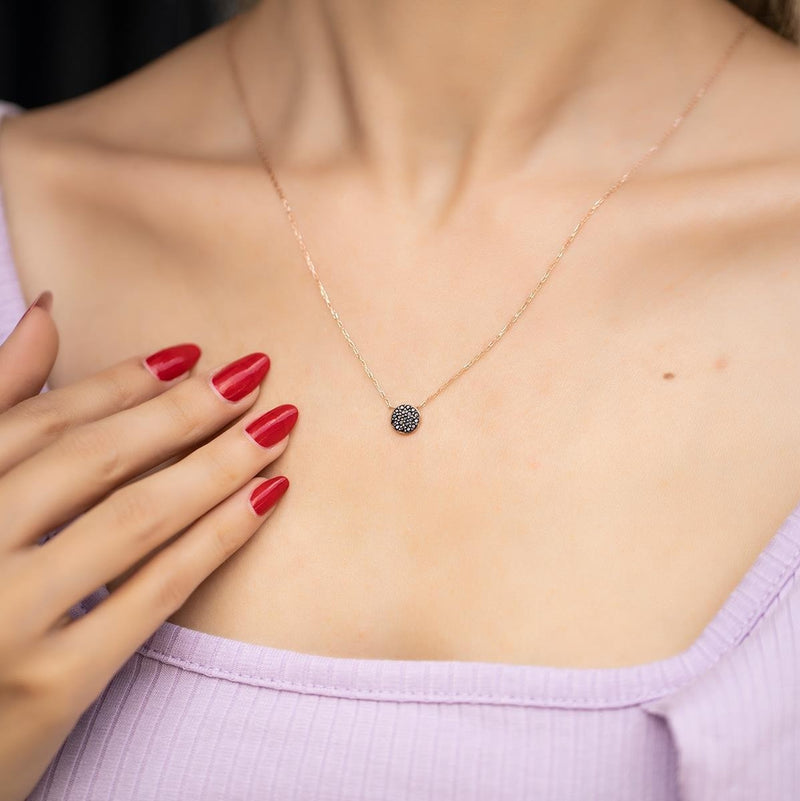 Sterling Silver Black Zircon Circle Necklace