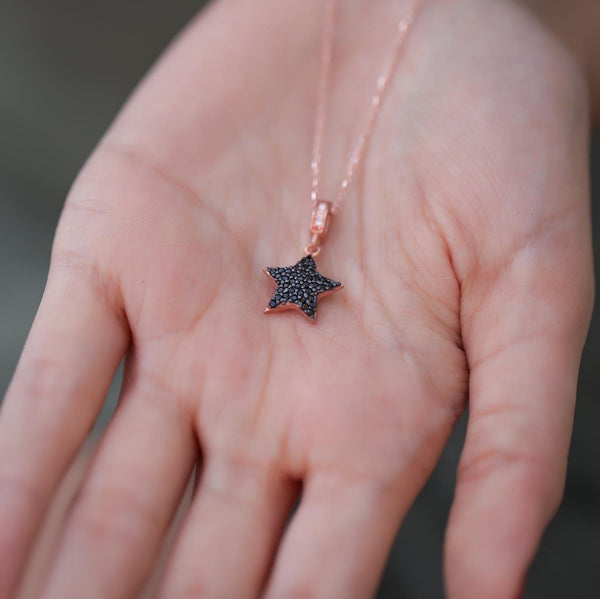 Sterling Silver Black Zircon Star Necklace