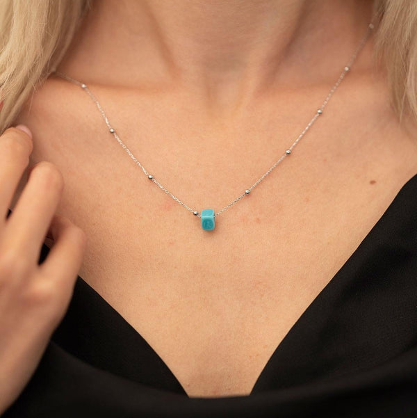 Sterling Silver Blue Beaded Ball Necklace