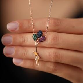 Sterling Silver Girl with a Flying Balloon Necklace