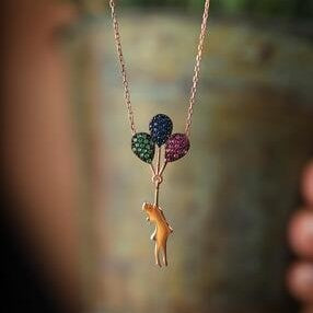 Sterling Silver Girl with a Flying Balloon Necklace